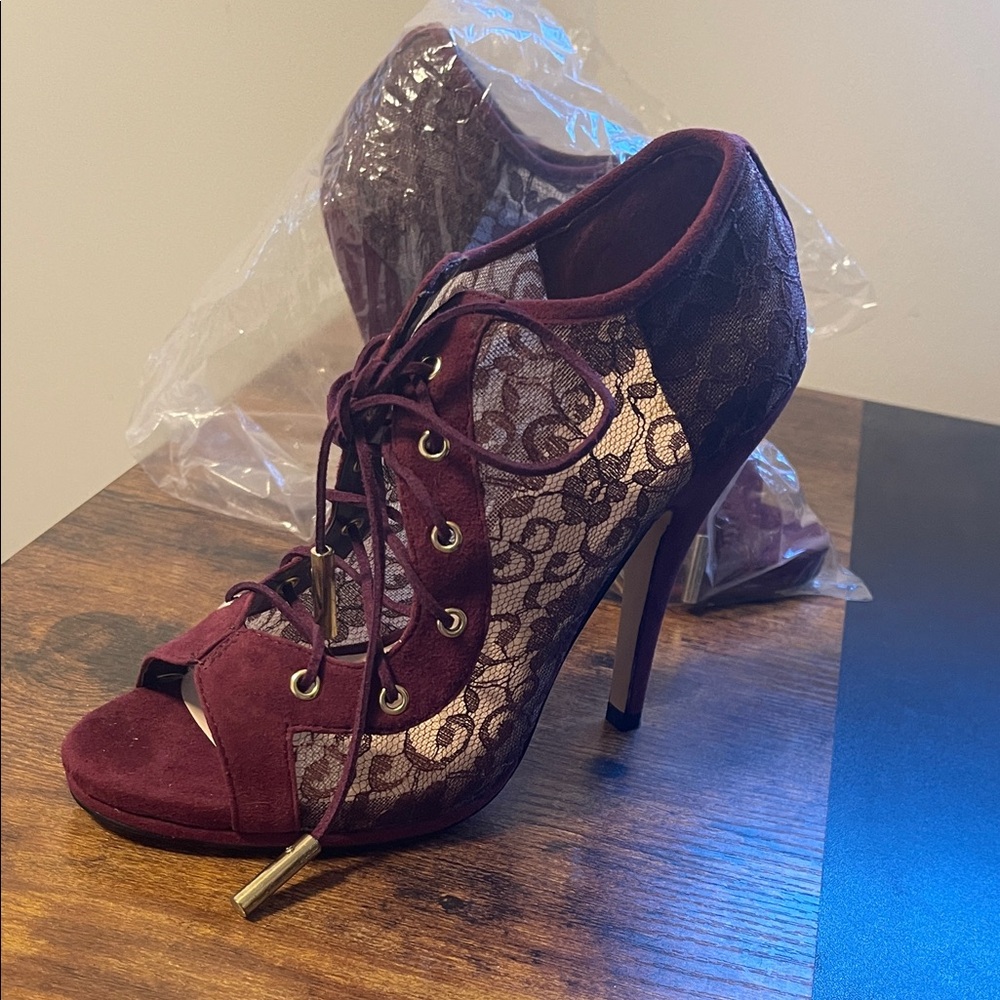 Victoria’s Secret Chic Lace-Up Burgundy Heels